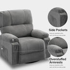 Fauteuil inclinable manuel pivotant à 360° en tissu avec repose-pieds escamotable et poches latérales