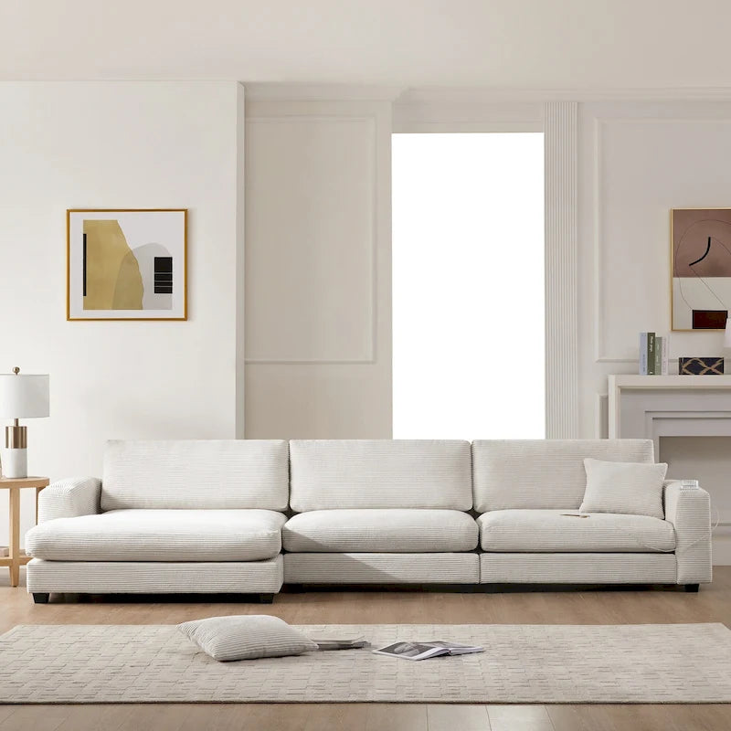 Canapé sectionnel surdimensionné en velours côtelé, Canapé nuage en forme de L avec assise profonde
