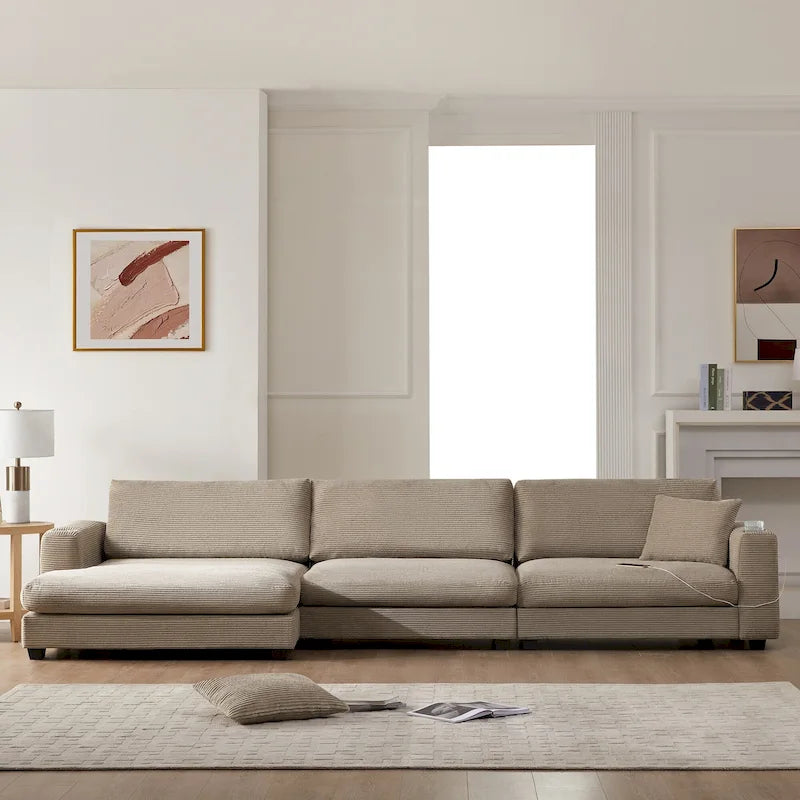 Canapé sectionnel surdimensionné en velours côtelé, Canapé nuage en forme de L avec assise profonde
