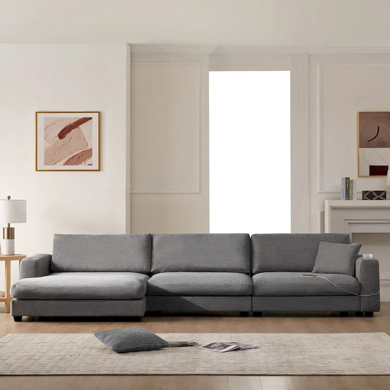 Canapé sectionnel surdimensionné en velours côtelé, Canapé nuage en forme de L avec assise profonde