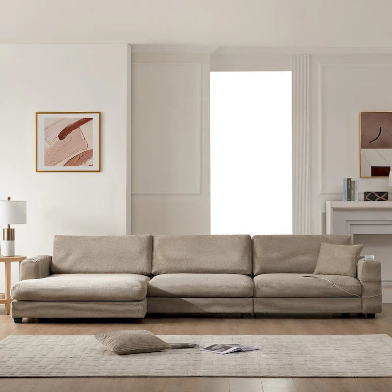 Canapé sectionnel surdimensionné en velours côtelé, Canapé nuage en forme de L avec assise profonde