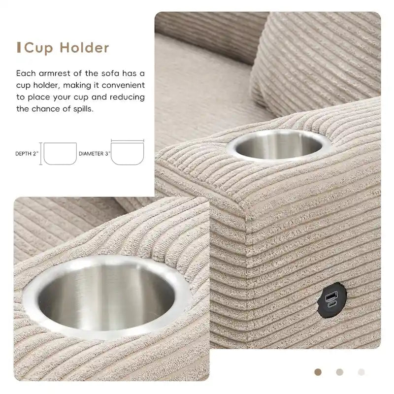 Canapé sectionnel surdimensionné en velours côtelé, Canapé nuage en forme de L avec assise profonde
