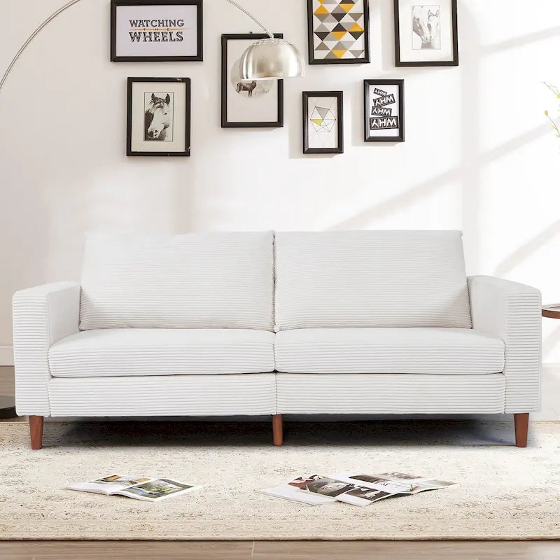 Canapé-lit futon convertible moderne en chenille, canapé 2 places de 210 cm avec accoudoirs carrés pour salon