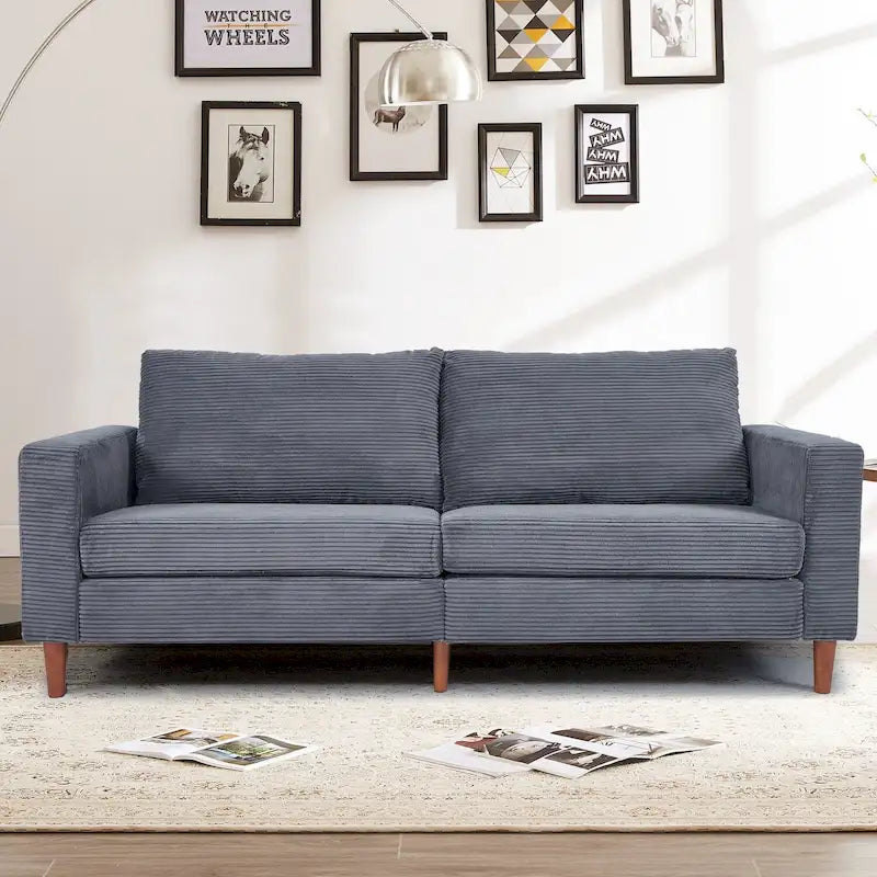 Canapé-lit futon convertible moderne en chenille, canapé 2 places de 210 cm avec accoudoirs carrés pour salon
