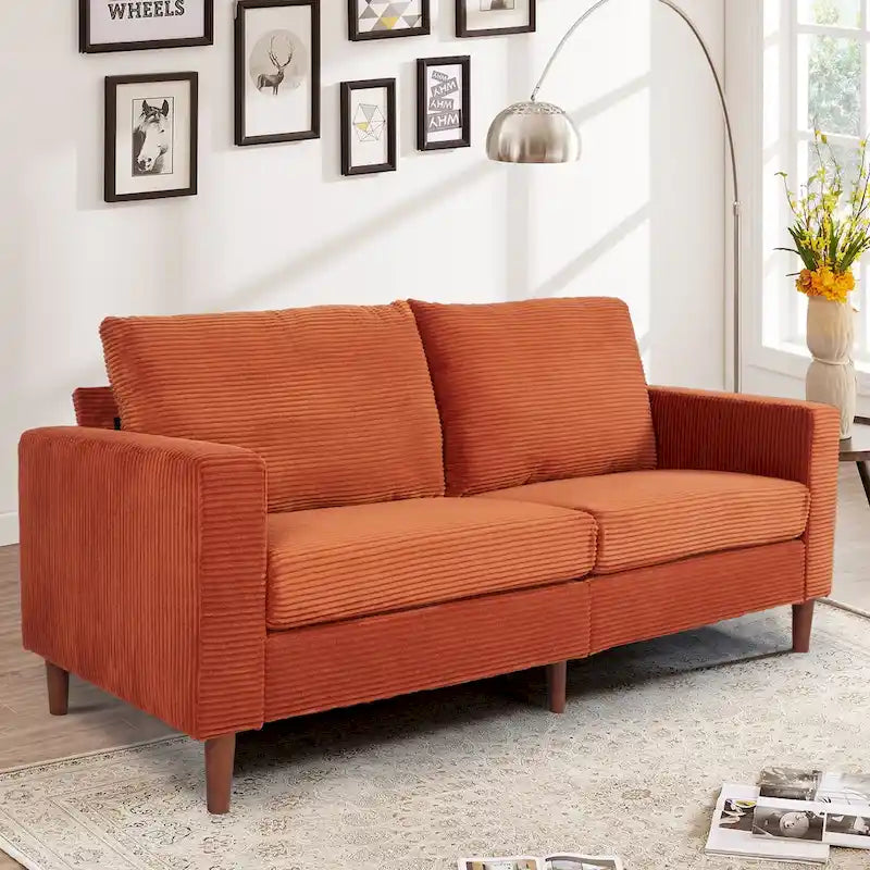 Canapé-lit futon convertible moderne en chenille, canapé 2 places de 210 cm avec accoudoirs carrés pour salon