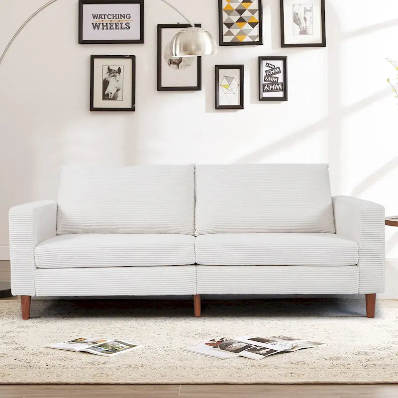 Canapé-lit futon convertible moderne en chenille, canapé 2 places de 210 cm avec accoudoirs carrés pour salon