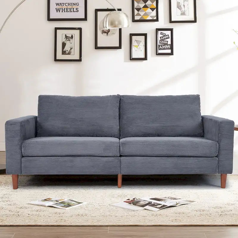Canapé-lit futon convertible moderne en chenille, canapé 2 places de 210 cm avec accoudoirs carrés pour salon