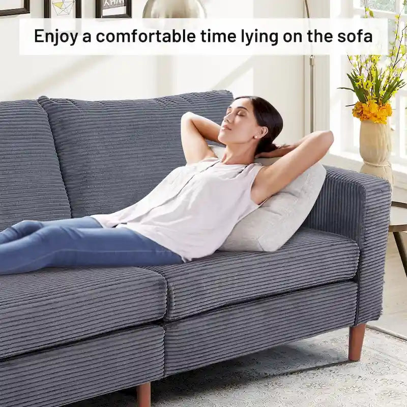 Canapé-lit futon convertible moderne en chenille, canapé 2 places de 210 cm avec accoudoirs carrés pour salon