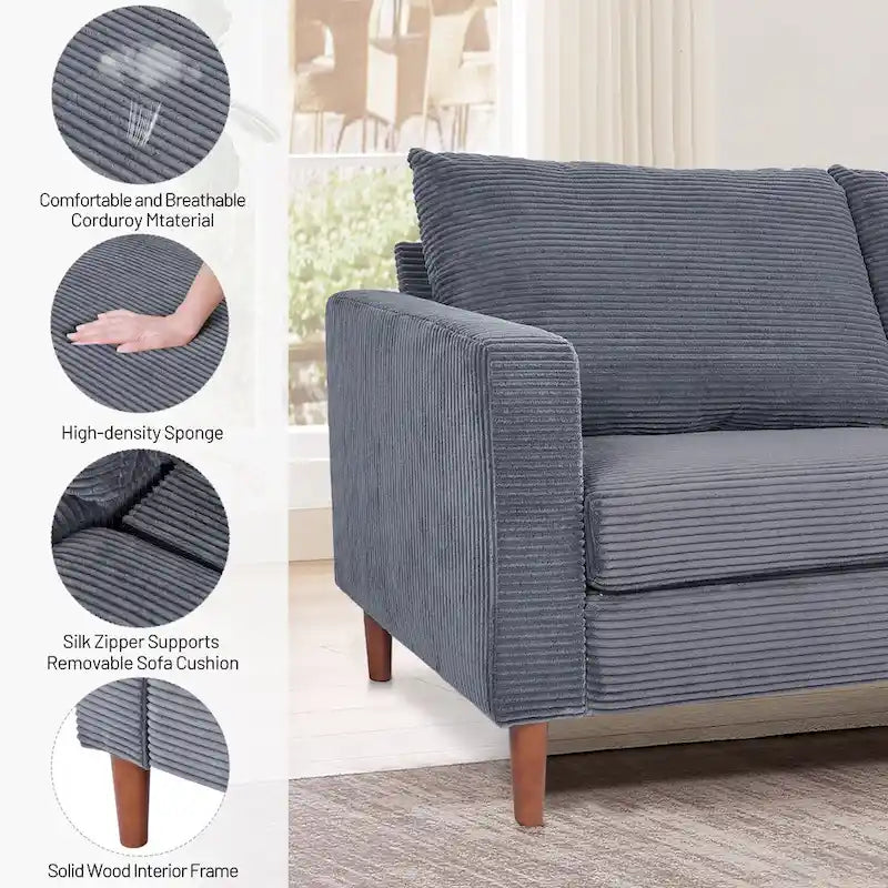 Canapé-lit futon convertible moderne en chenille, canapé 2 places de 210 cm avec accoudoirs carrés pour salon