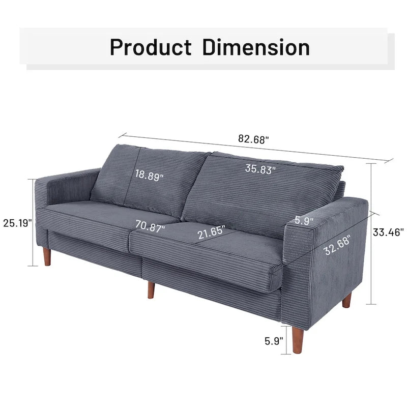 Canapé-lit futon convertible moderne en chenille, canapé 2 places de 210 cm avec accoudoirs carrés pour salon