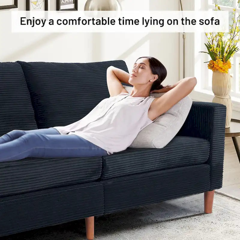 Canapé-lit futon convertible moderne en chenille, canapé 2 places de 210 cm avec accoudoirs carrés pour salon