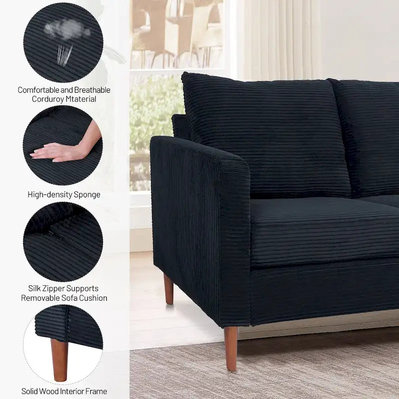 Canapé-lit futon convertible moderne en chenille, canapé 2 places de 210 cm avec accoudoirs carrés pour salon