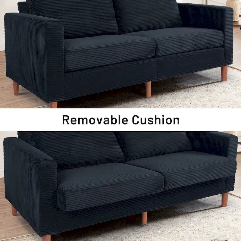 Canapé-lit futon convertible moderne en chenille, canapé 2 places de 210 cm avec accoudoirs carrés pour salon