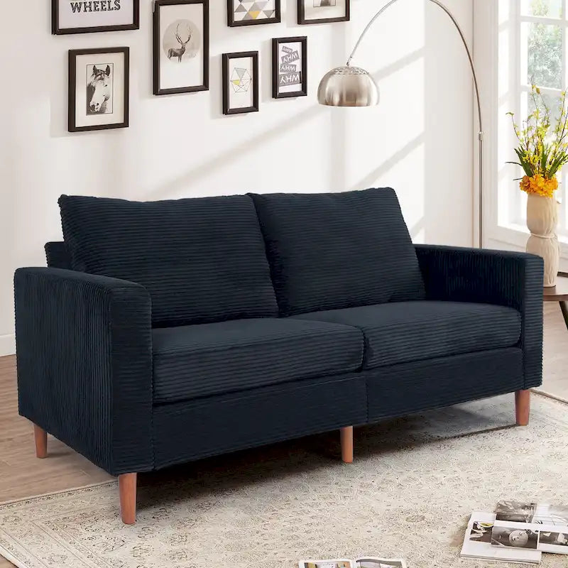Canapé-lit futon convertible moderne en chenille, canapé 2 places de 210 cm avec accoudoirs carrés pour salon
