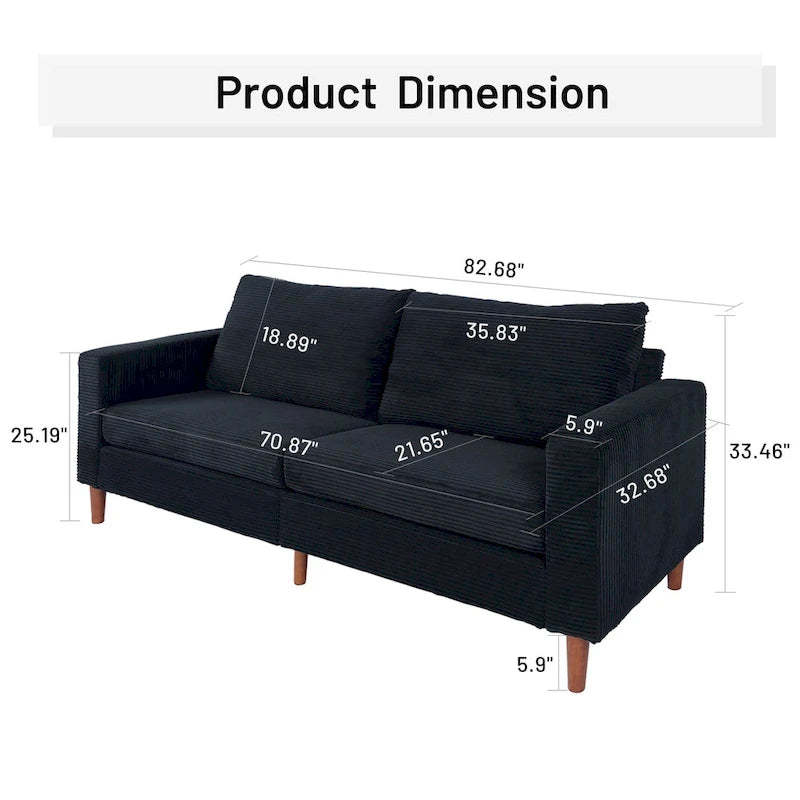 Canapé-lit futon convertible moderne en chenille, canapé 2 places de 210 cm avec accoudoirs carrés pour salon