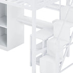 Lit mezzanine blanc avec bureau, armoire et escalier intégré, lit mezzanine en métal avec ports USB et étagère à 5 niveaux pour adultes et enfants