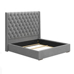 Lit king size rembourré avec tête de lit de 67,5 de haut avec capitonnage profond fait à la main, sommier tapissier requis, velours