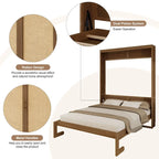 Armoire-lit escamotable en bois massif et rotin, grand format, avec 2 étagères de rangement latérales