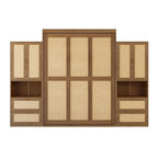 Armoire-lit escamotable en bois massif et rotin, grand format, avec 2 étagères de rangement latérales