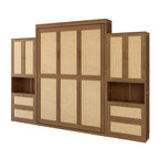 Armoire-lit escamotable en bois massif et rotin, grand format, avec 2 étagères de rangement latérales