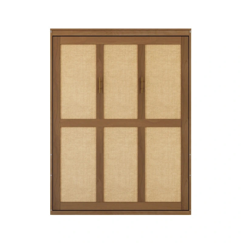 Armoire-lit escamotable en bois massif et rotin, grand format, avec 2 étagères de rangement latérales