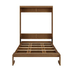 Armoire-lit escamotable en bois massif et rotin, grand format, avec 2 étagères de rangement latérales