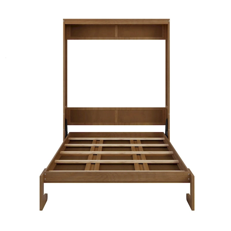 Armoire-lit escamotable en bois massif et rotin, grand format, avec 2 étagères de rangement latérales