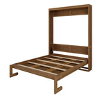 Armoire-lit escamotable en bois massif et rotin, grand format, avec 2 étagères de rangement latérales