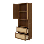 Armoire-lit escamotable en bois massif et rotin, grand format, avec 2 étagères de rangement latérales