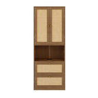Armoire-lit escamotable en bois massif et rotin, grand format, avec 2 étagères de rangement latérales