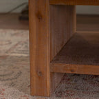 Table basse rectangulaire en bois massif pour salon, grande table basse rustique à 2 niveaux avec étagère de rangement
