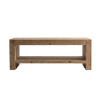 Table basse rectangulaire en bois massif pour salon, grande table basse rustique à 2 niveaux avec étagère de rangement