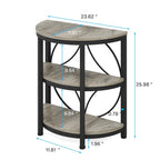 Table d'appoint demi-ronde à 3 niveaux avec étagères de rangement et cadre en métal