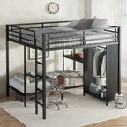 Lit superposé King over Twin XL avec armoire intégrée, lit superposé en métal avec bureau pliant et, Noir
