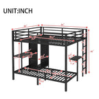 Lit superposé King over Twin XL avec armoire intégrée, lit superposé en métal avec bureau pliant et, Noir