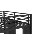 Lit superposé King over Twin XL avec armoire intégrée, lit superposé en métal avec bureau pliant et, Noir