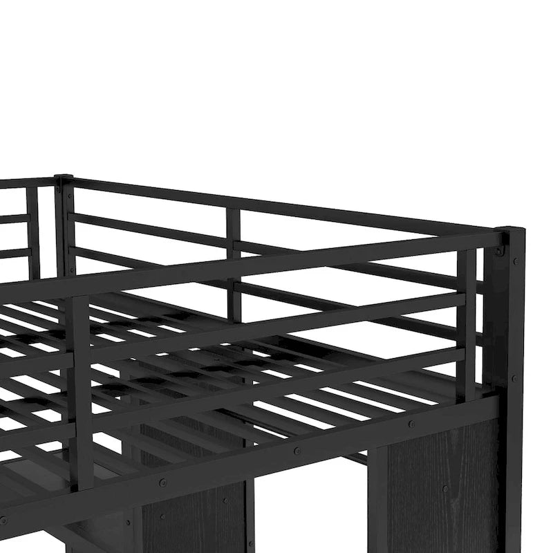 Lit superposé King over Twin XL avec armoire intégrée, lit superposé en métal avec bureau pliant et, Noir