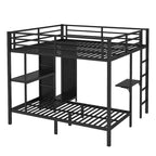 Lit superposé King over Twin XL avec armoire intégrée, lit superposé en métal avec bureau pliant et, Noir