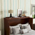 Lit escamotable Queen Size, Lit-armoire en pin avec décoration en rotin et tiroir de rangement, Noyer