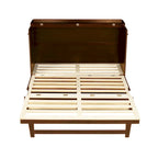 Lit escamotable Queen Size, Lit-armoire en pin avec décoration en rotin et tiroir de rangement, Noyer