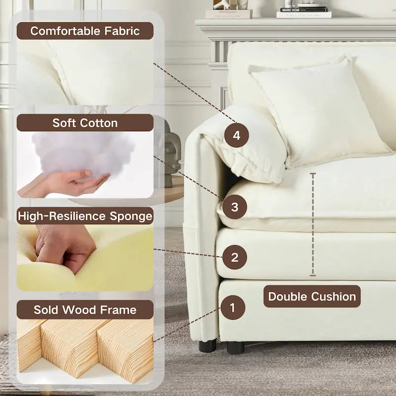 Ensemble canapé et fauteuil nuage en chenille 3 pièces avec sièges profonds et 3 oreillers