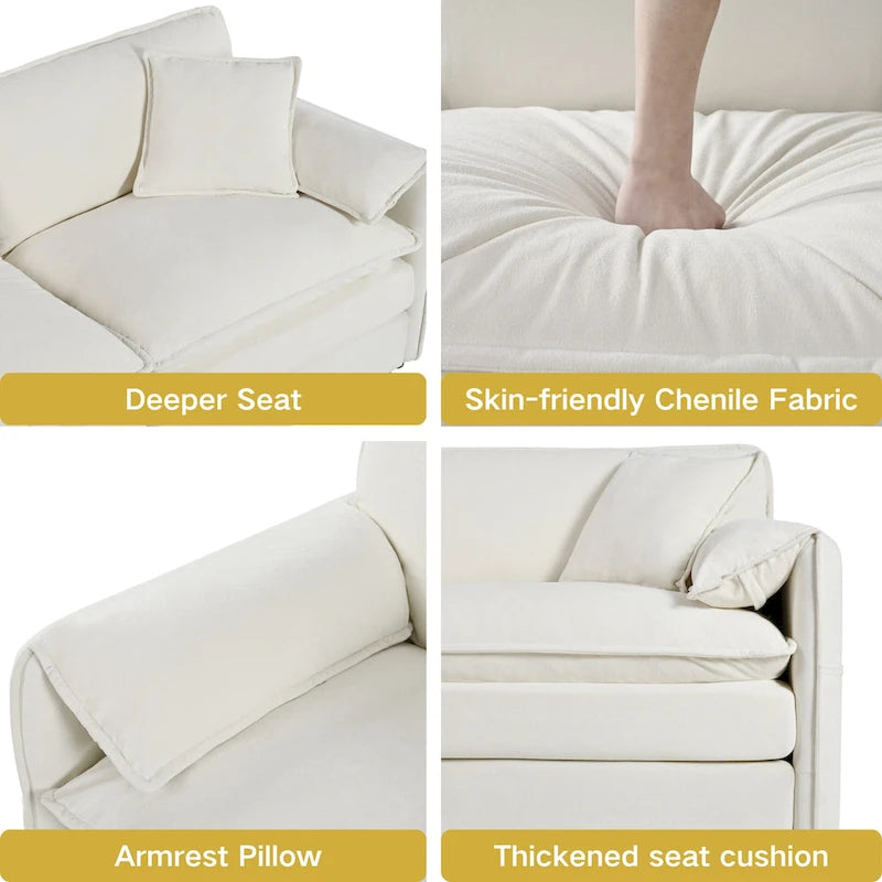 Ensemble canapé et fauteuil nuage en chenille 3 pièces avec sièges profonds et 3 oreillers