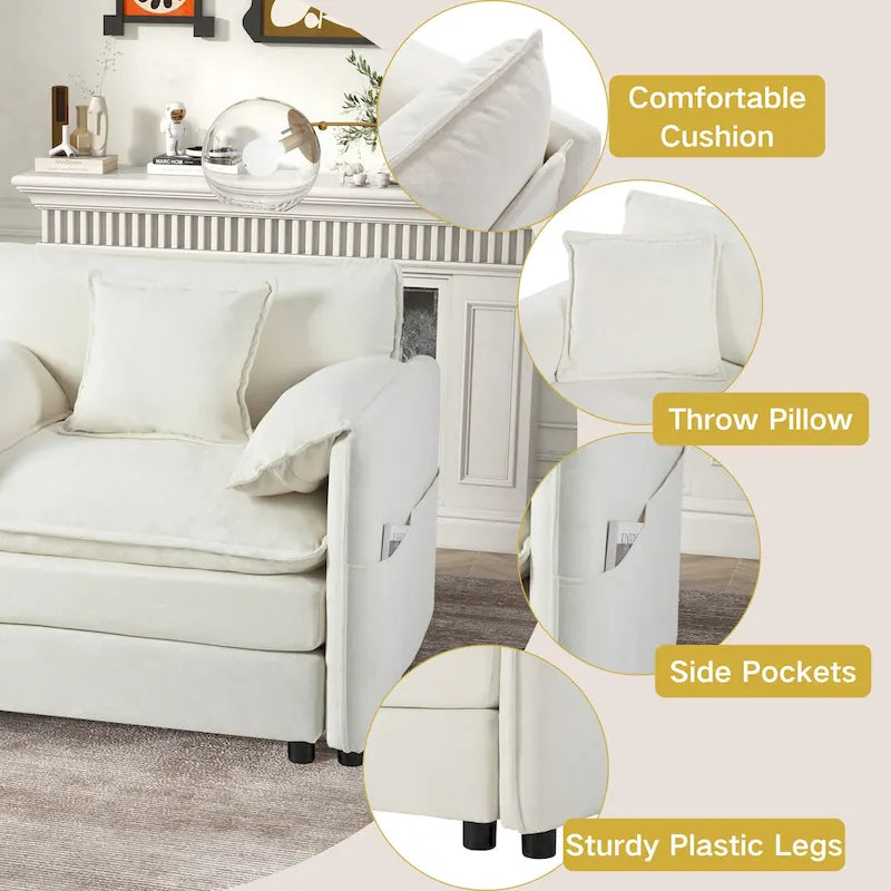Ensemble canapé et fauteuil nuage en chenille 3 pièces avec sièges profonds et 3 oreillers