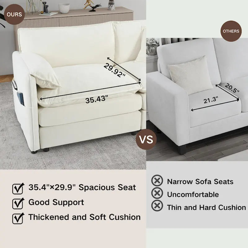 Ensemble canapé et fauteuil nuage en chenille 3 pièces avec sièges profonds et 3 oreillers
