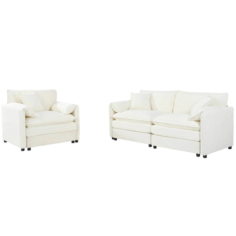 Ensemble canapé et fauteuil nuage en chenille 3 pièces avec sièges profonds et 3 oreillers