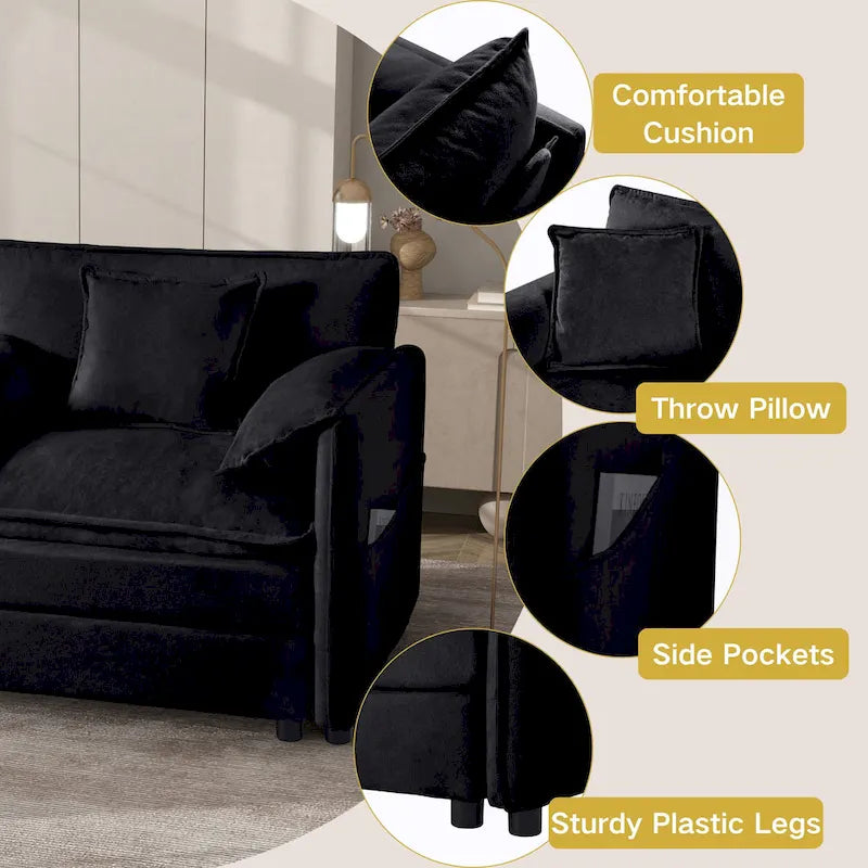 Ensemble canapé et fauteuil nuage en chenille 3 pièces avec sièges profonds et 3 oreillers