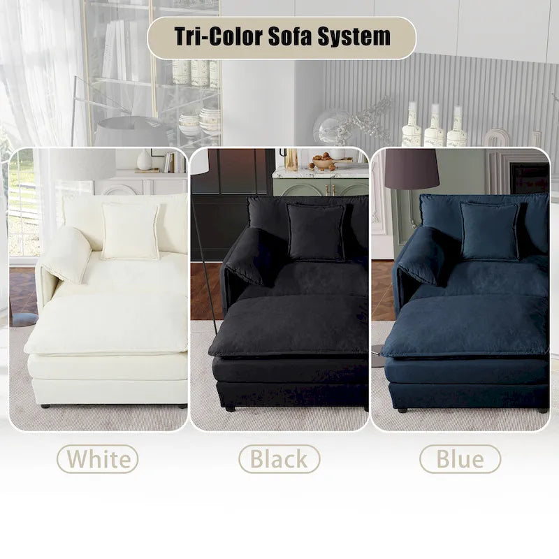 Ensemble canapé et fauteuil nuage en chenille 3 pièces avec sièges profonds et 3 oreillers