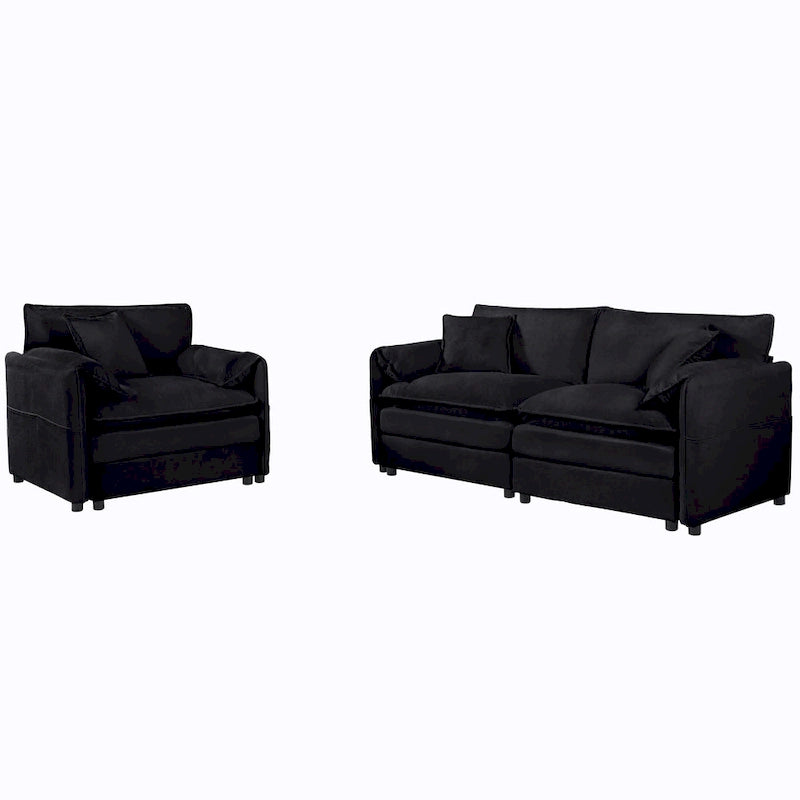 Ensemble canapé et fauteuil nuage en chenille 3 pièces avec sièges profonds et 3 oreillers