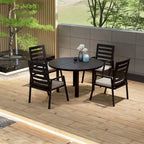 Table à manger ronde avec plateau en aluminium thermolaqué au design à lattes et trou pour parasol pour les réunions de famille et les fêtes