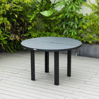 Table à manger ronde avec plateau en aluminium thermolaqué au design à lattes et trou pour parasol pour les réunions de famille et les fêtes